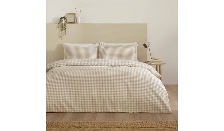 Catherine Lansfield Bamford Gingham Check Duvet Cover Set - Double - Natural
