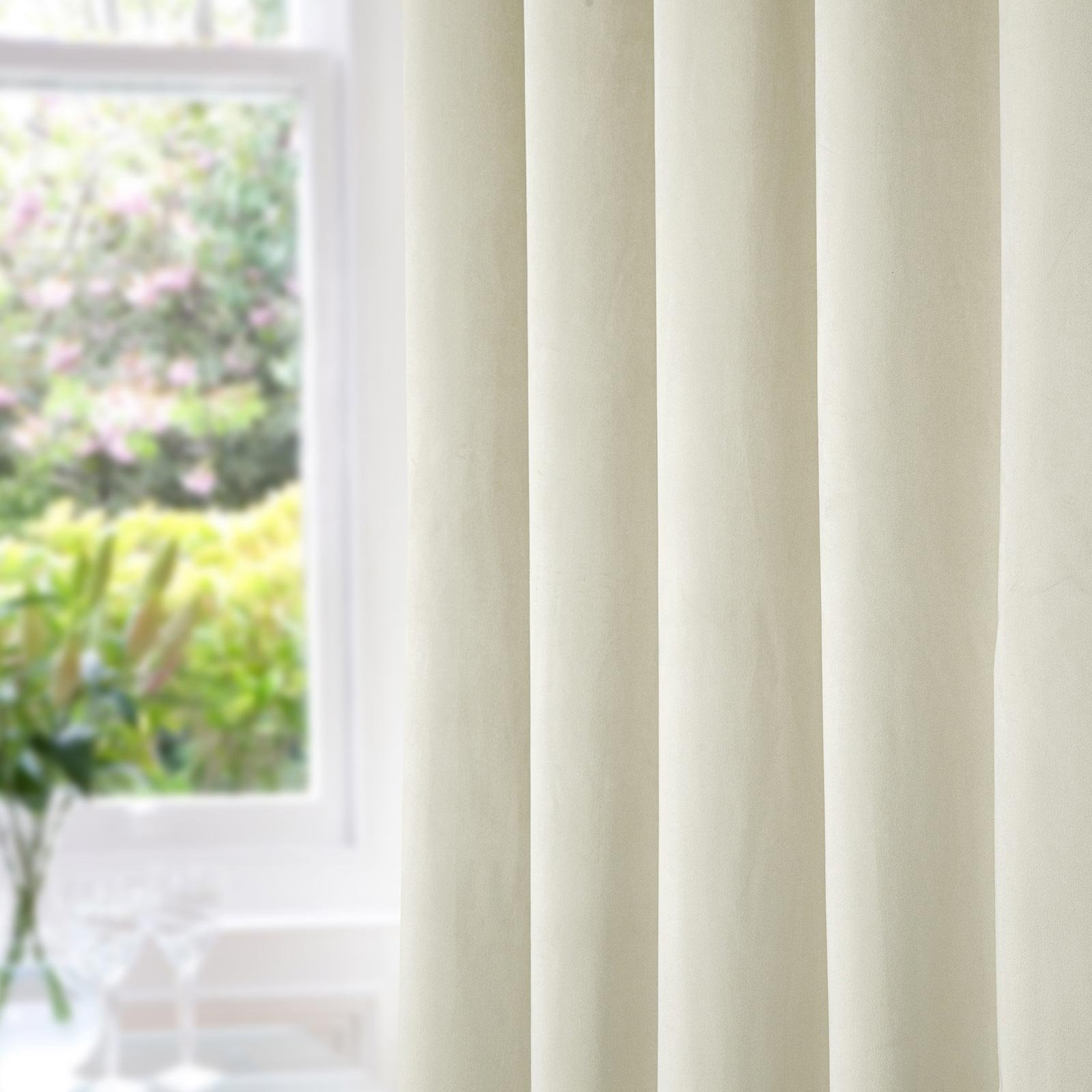 Homescapes Cream Thermal 100% Blackout Velvet Curtains - 117cm x 183cm - Image 2