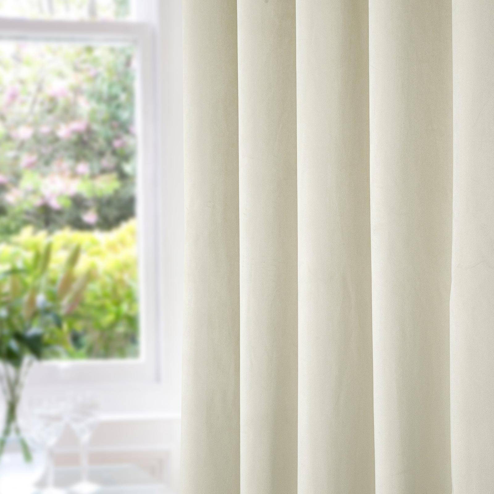 Homescapes Cream Thermal 100% Blackout Velvet Curtains - 117cm x 183cm - Image 2