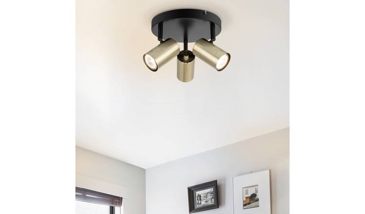Cosylyte Grafton 3 Light Modern Brushed Brass Spotlight with Matt Black Base