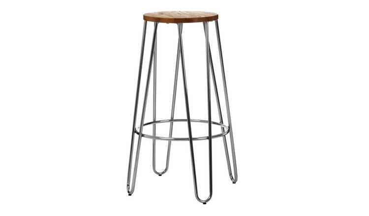 Orsina District Elm Wood Hairpin Bar Stool – Natural and Chrome