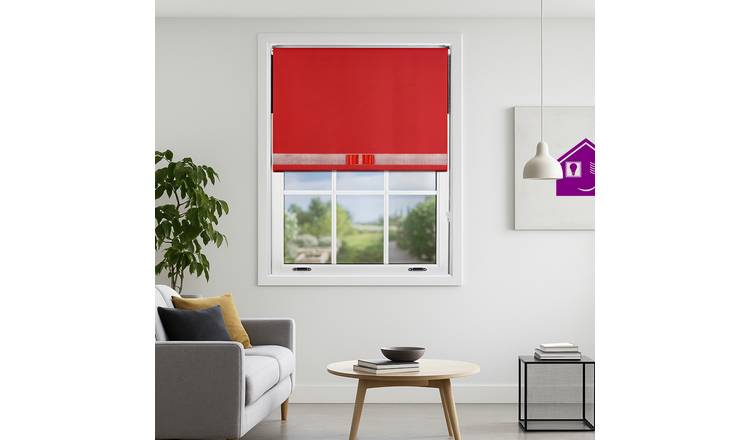 Furnished Red Blackout Roller Blind Diamante Strip and Bow - 240 x 165cm