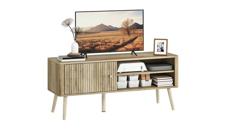 HOMCOM Open Compartments Wide TV Stand Cabinet - Oak