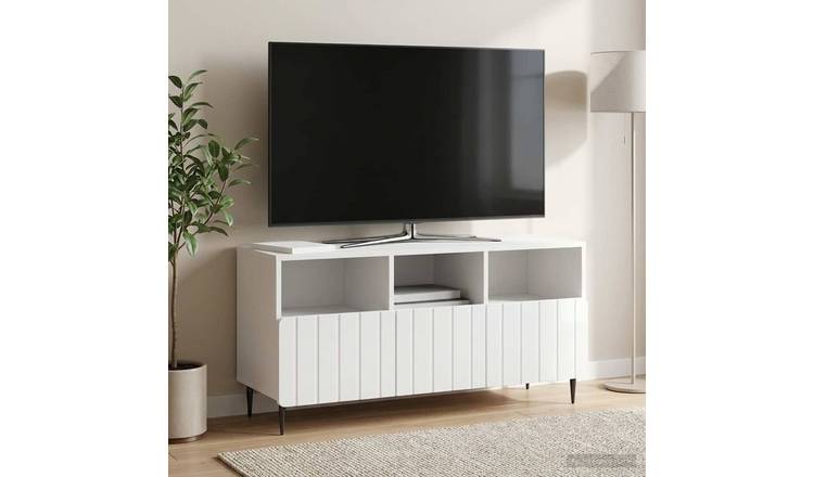 Walplus High Gloss TV Cabinet Open Shelf - High Gloss White - 102 x 34.5 x 50 cm