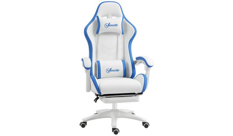Vinsetto Reclining High Back Computer Gamer Chair - White and Blue