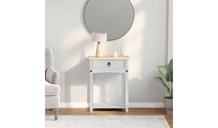 Walplus 1 Drawer Solid Pine Console Table - White - 55 x 35 x 73 cm