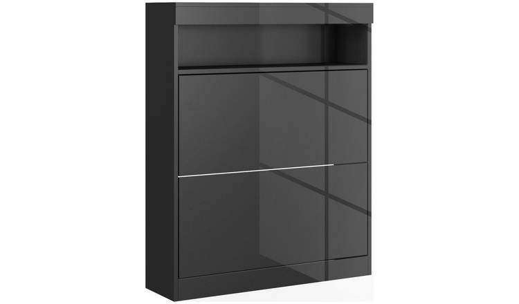 HOMCOM High Gloss Wall Mounted Shoe Cabinet - Black