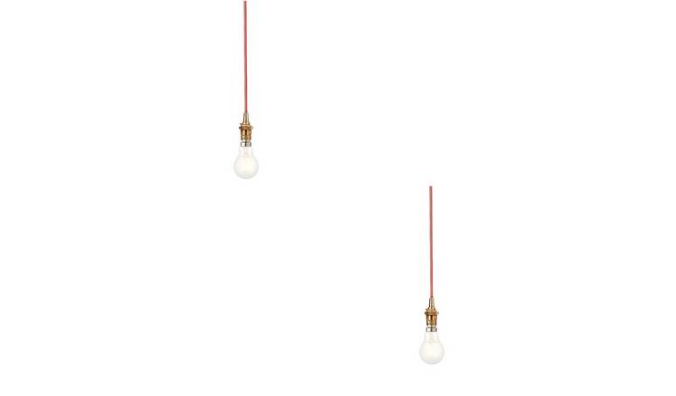Loops Direct Set of 2 Brushed Aged Brass Pendant Light - Red
