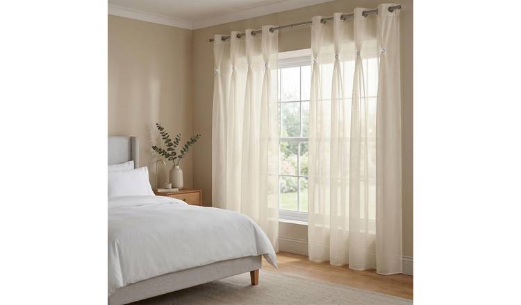 Luxury Living Linen Look Voile Eyelet Pair 150cm x 274cm - Cream