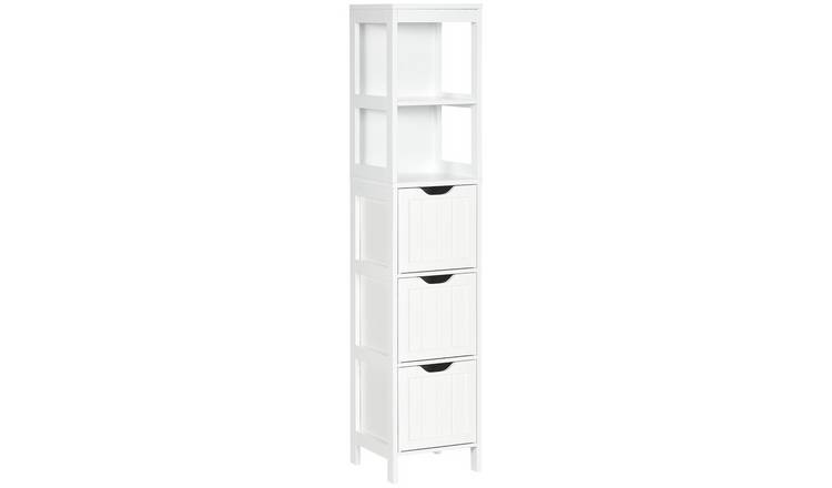 HOMCOM Tall Bathroom Cabinet with 3 Drawers and 2 Open Shelves - White