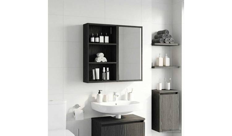 Walplus Engineered Wood Bathroom Wall Cabinet - Black Oak - 40 x 14 x 70 cm
