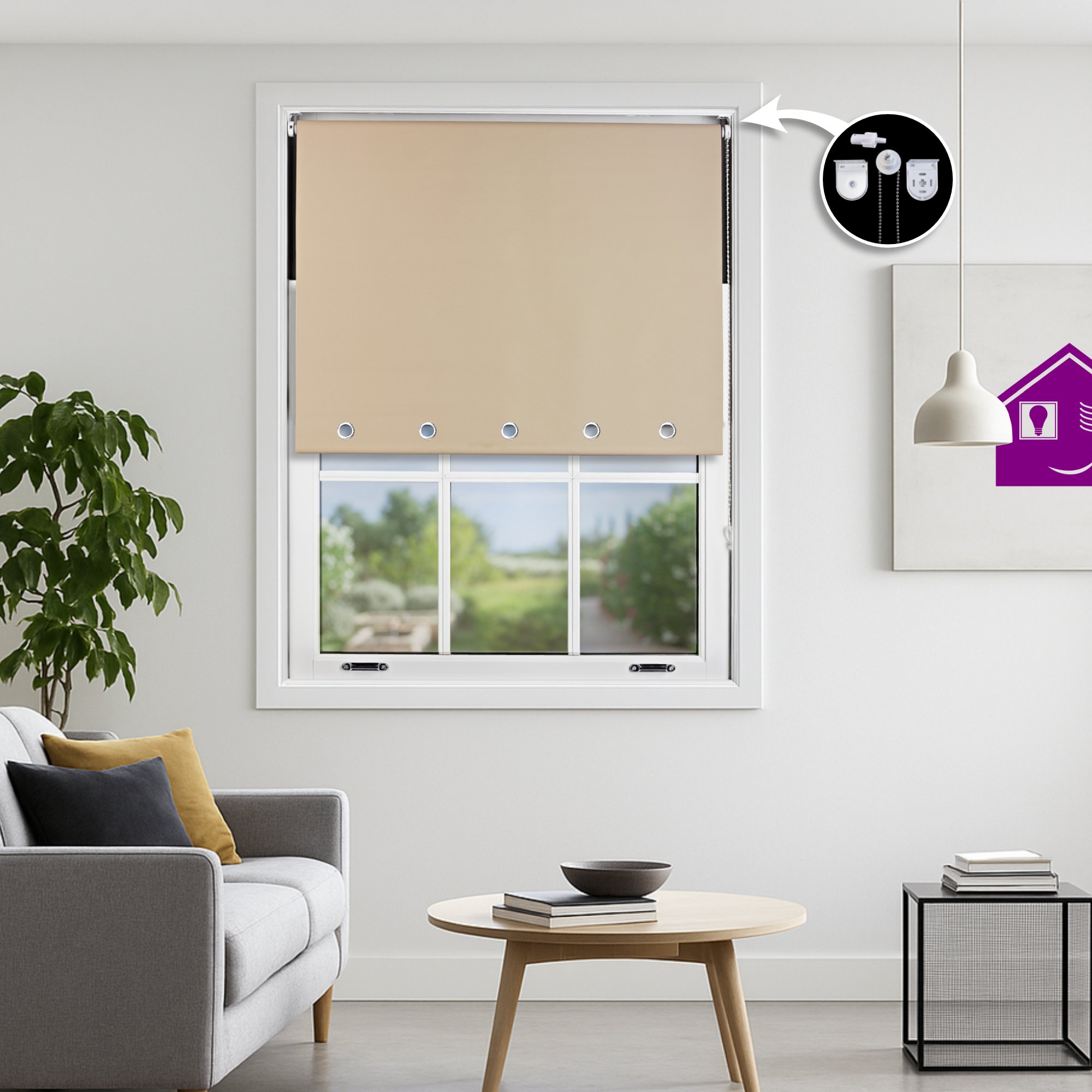 Furnished Cappuccino Blackout Roller Blind Round Eyelets - 50 x 165cm - Image 1