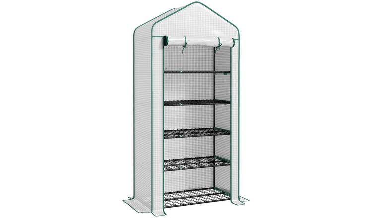 Outsunny Reinforced PE Cover Mini Greenhouse with Rollup Door – White