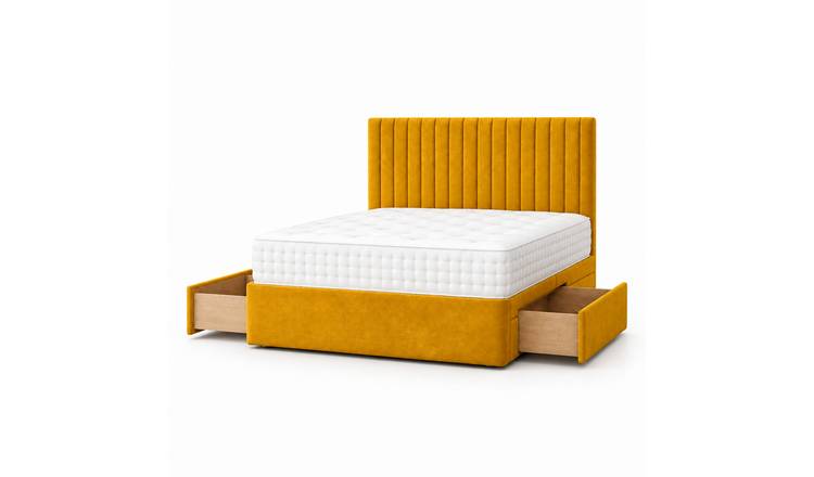Comfy Deluxe 4ft Small Double    2 Drawer Suede  Divan Bed Set -  Mustard