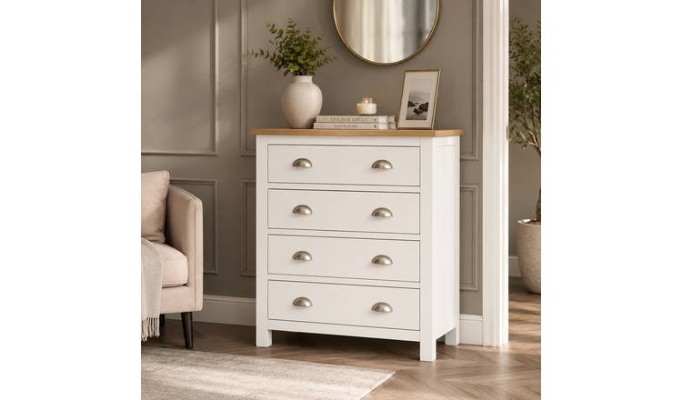 Home Treats Berlin 4 Drawer Chest - White & Pine