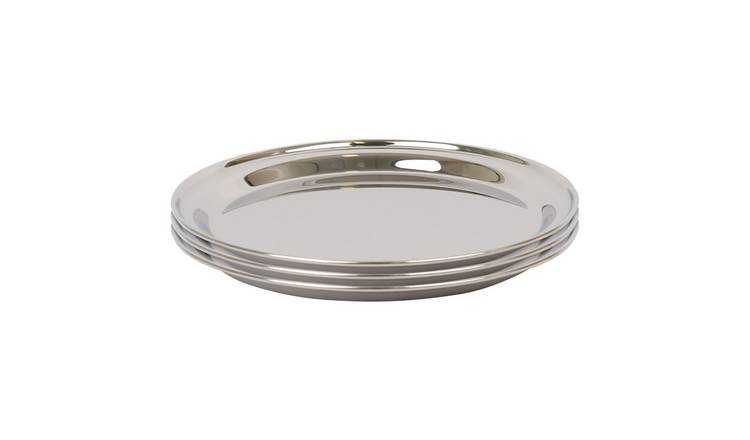 Argon Tableware Round Stainless Steel Serving Trays - Pack of 3