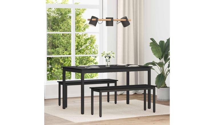 Walplus Rectangular Metal Dining Table - Black - 140 x 80 x 75 cm