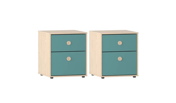 Junior Vida Neptune 2 Drawer Bedside Table Set of 2 - Blue & Oak