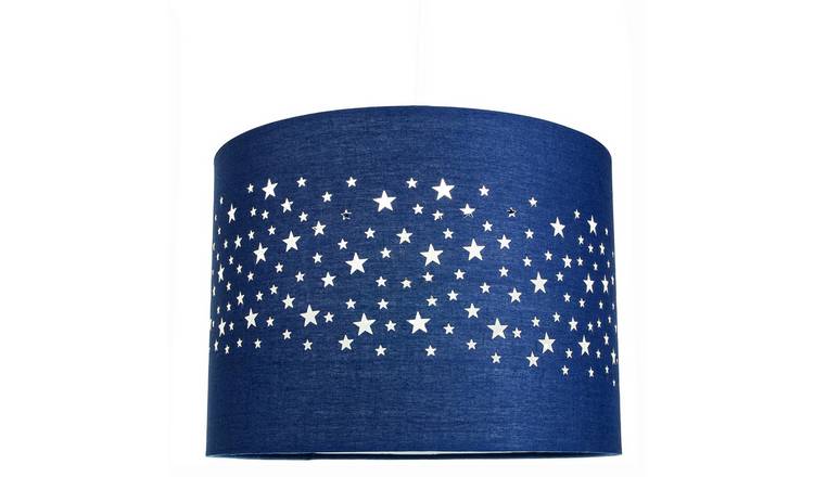 Happy Homewares Blue Stars Decorated Children Kids Soft Pendant Shade - 25cm
