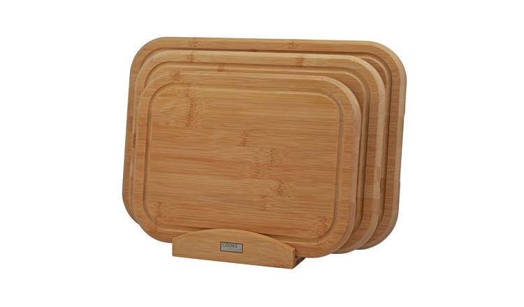 Cooks Professional 3 Piece Bamboo Chopping Board Set with Stand - Natual