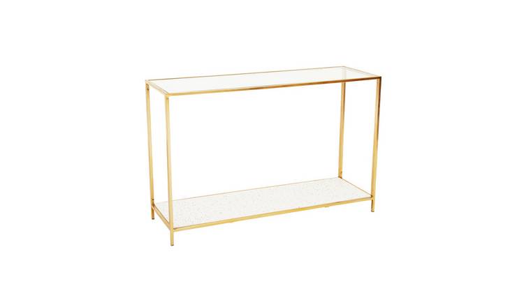 Orsina Novi Terrazzo Effect Console Table – White & Gold