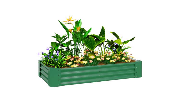 Outsunny Raised Garden Bed with Reinforcing Bars and Open Bottom - Green