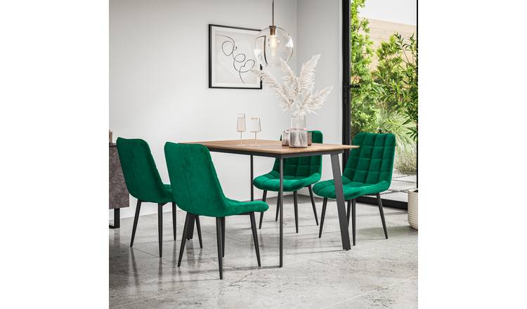 Furniture Online Haydon Nova Oak Effect Dining Table & 4 Green Chairs