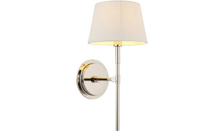 Loops Direct Steel and Fabric Wall Light - Bright Nickel Plate Ivory Linen Mix