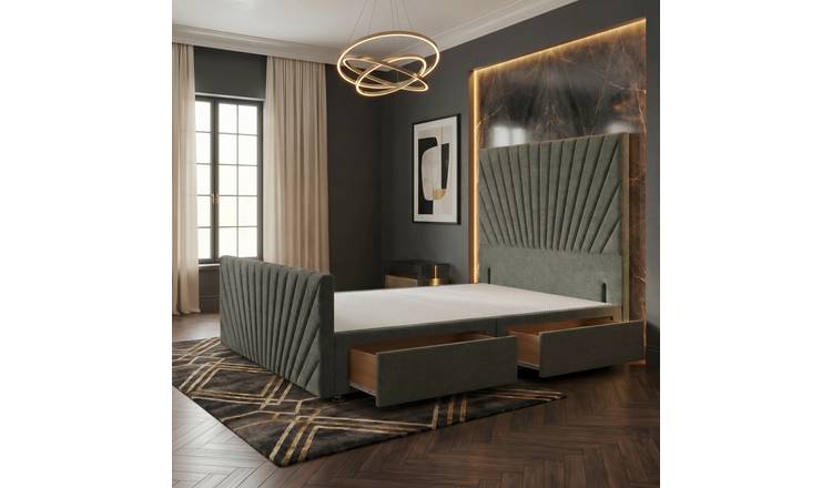 Somnior Linen Single 2 Drawer Divan Bed with Footboard & Headboard - Charcoal