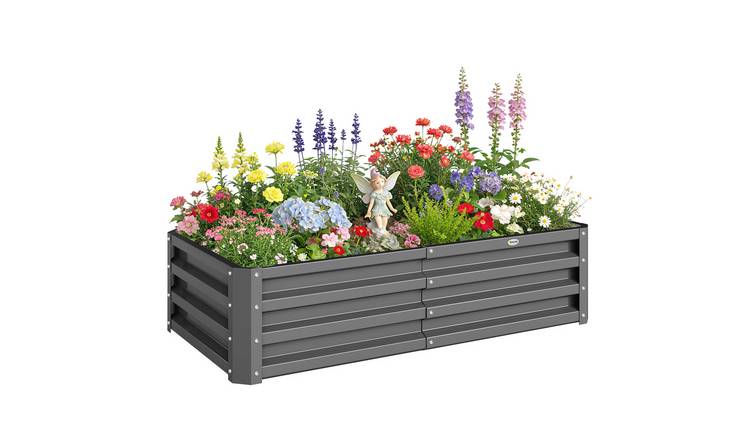 Outsunny Metal Raised Garden Bed with Open Bottom - Light Grey