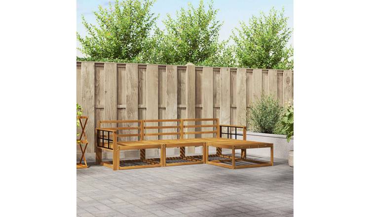Walplus 4 Piece Solid Acacia Garden Sofa Set - Natural - 249.5 x 162.5 x 73 cm
