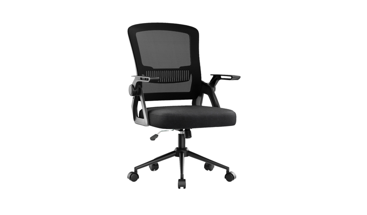 Rattantree Swivel Office Chair 90 Degree Flip Up Armrest Lumbar Support - Black