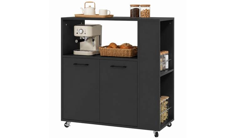 HOMCOM 2 Door Cabinet Rolling Kitchen Island Cart - Black