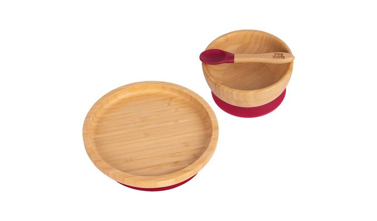 Tiny Dining Children's Bamboo Suction Round Dinner Set - Red