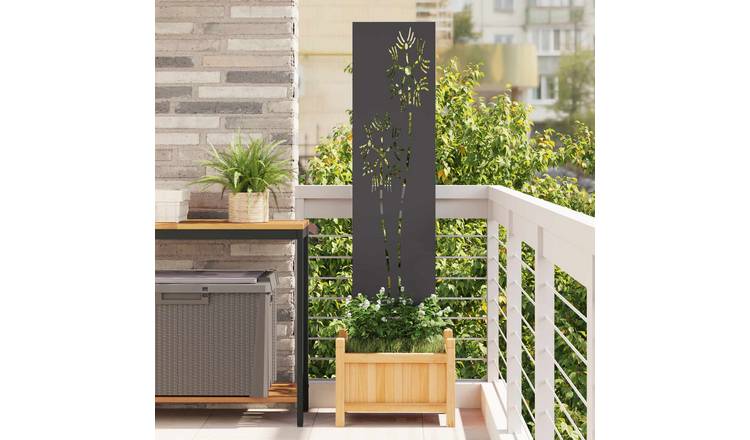 Walplus Steel Garden Palm Design Privacy Screen - Black - 32 x 1.7 x 140 cm