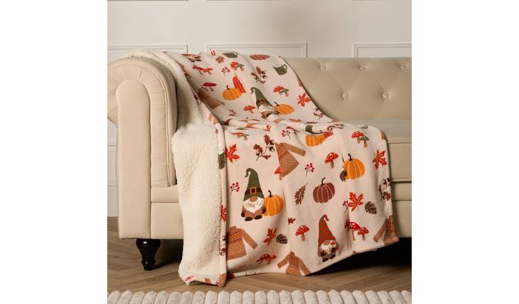 OHS Autumnal Novelty Print Blanket Throw 125 x 150cm - Natural