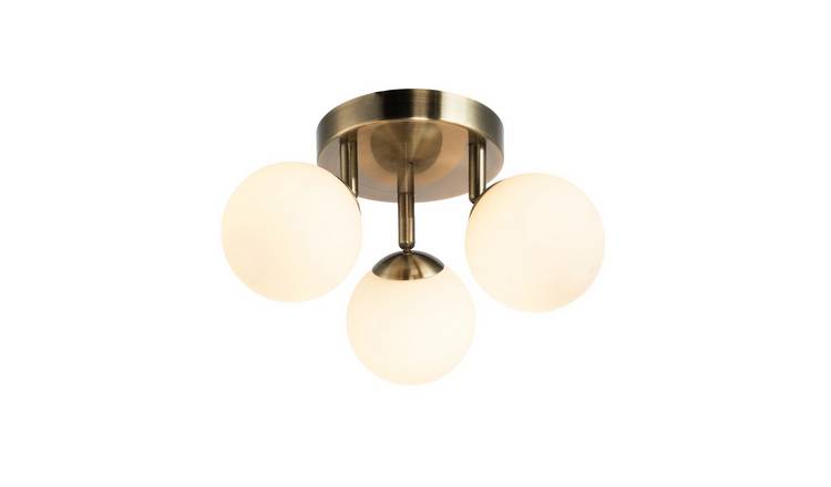 Happy Homewares Antique Brass Triple Opal Glass Bathroom Ceiling Light - 30cm