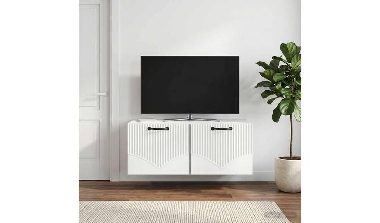 Walplus Wood Wall Mounted TV Cabinet Tall Unit - White - 78.5 x 31 x 30 cm