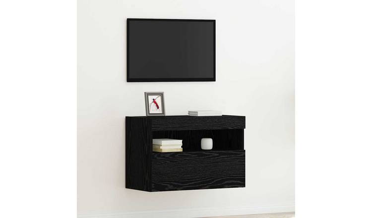 Walplus Engineered Wood 1 Shelf TV Wall Cabinet - Black Oak - 60 x 30 x 40 cm