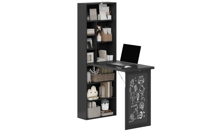 HOMCOM Folding Computer Desk with Bookshelf - Black