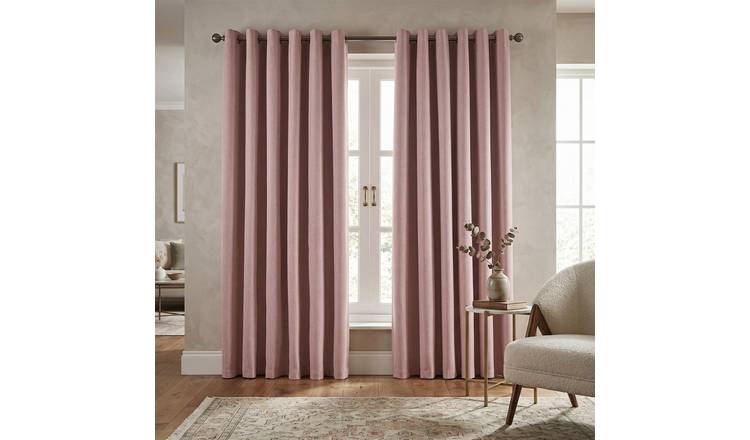 Luxury Living Linen Look Blackout Eyelet Curtains 117cm x 229cm - Blush Pink