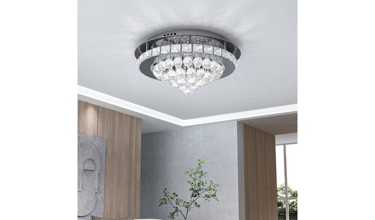 Living and Home Round Crystal LED Semi Flush Ceiling Light - Chrome