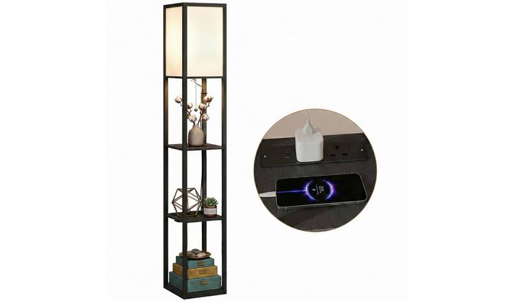 HOMCOM 3 Tier Dimmable LED Floor Lamp with USB charging Station - Black