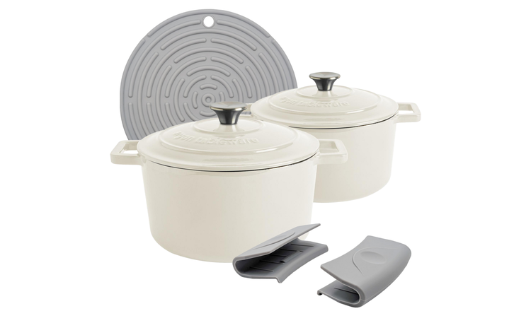 Argon Tableware Cast Iron Casserole Dishes - Pebble Gloss - Set of 2