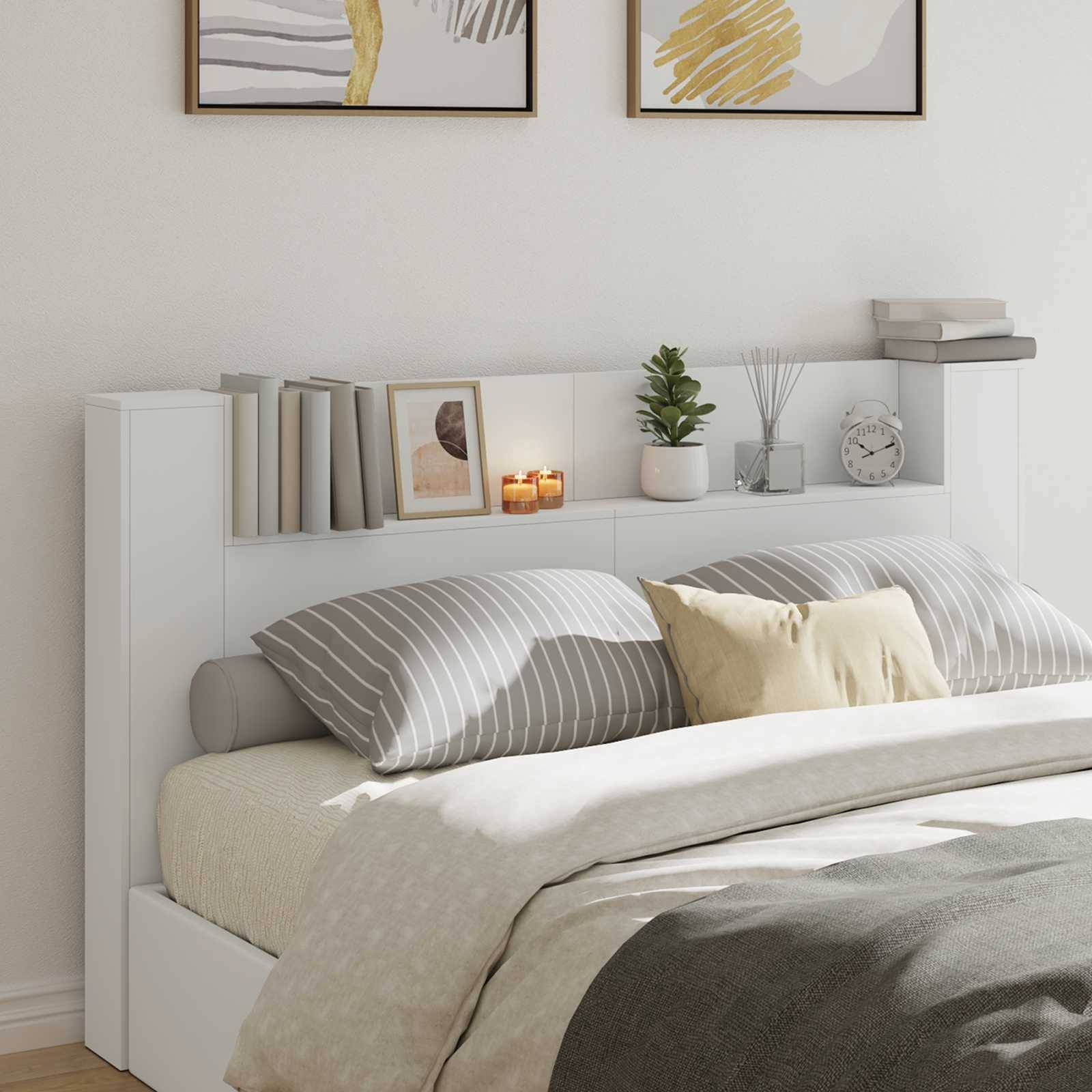 Walplus Engineered Wood LED Storage Headboard - White - 180 x 16.5 x 103.5 cm - Image 1