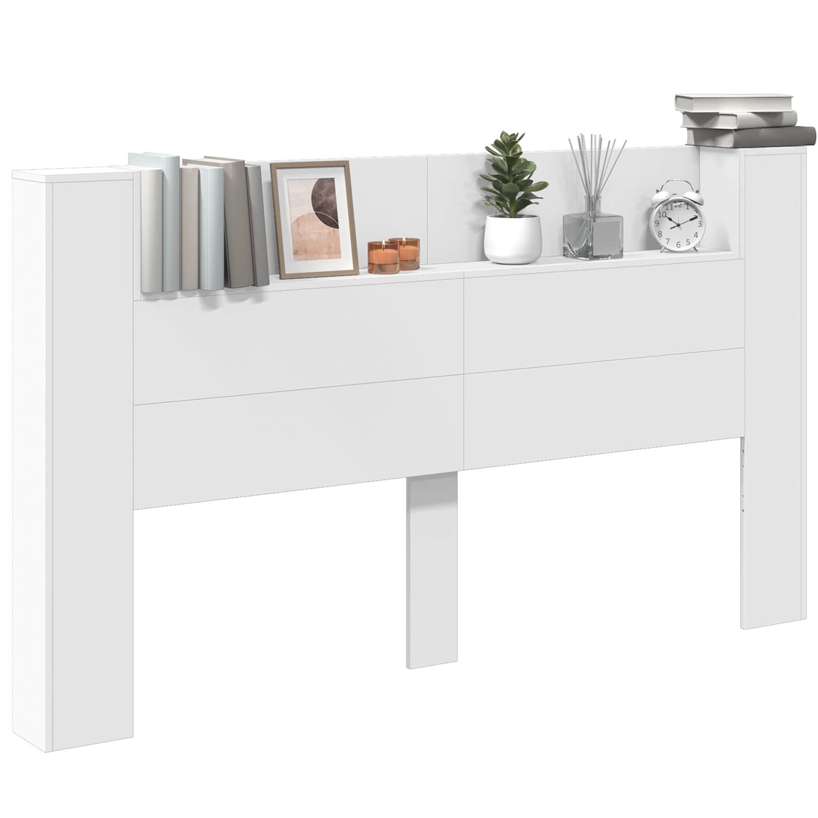 Walplus Engineered Wood LED Storage Headboard - White - 180 x 16.5 x 103.5 cm - Image 3