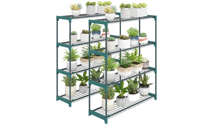 Outsunny Set of 2 4 Tier Metal Outdoor Raised Garden Bed - Green