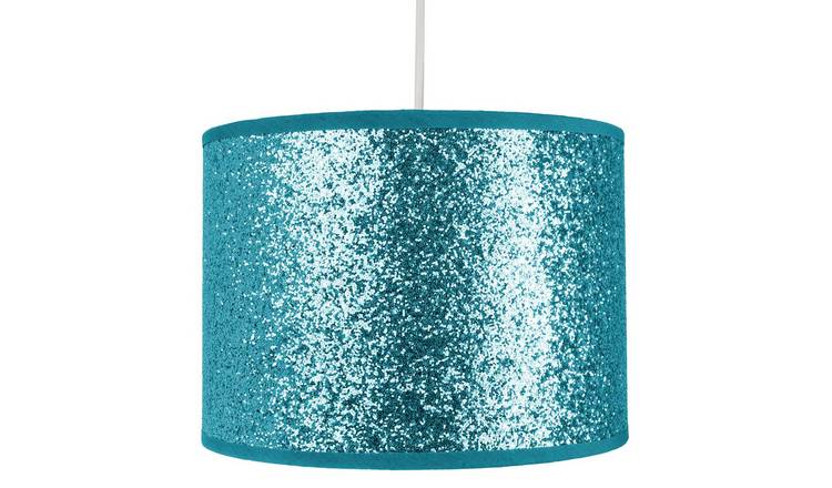Happy Homewares Teal Bright Glitter Fabric Pendant Shade - 25cm