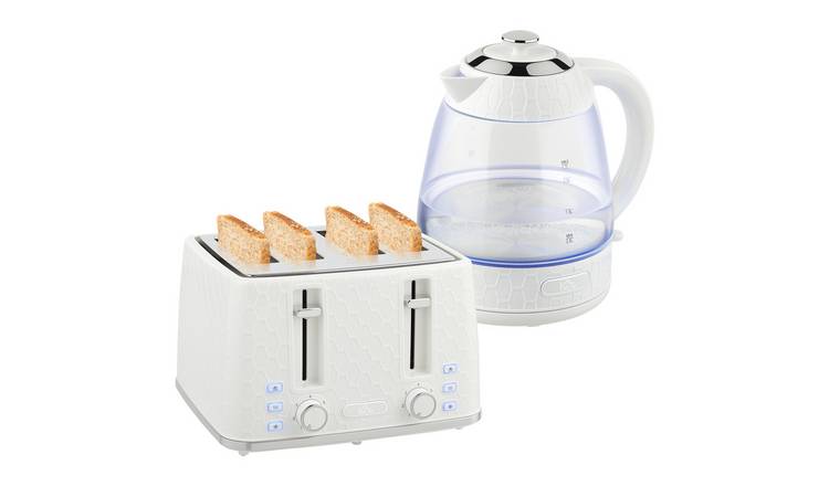 HOMCOM Strix Thermostat Kettle and 4 Slice Toaster with 7 Browning - Cream