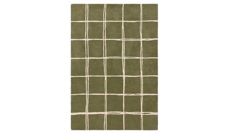 Mega Flooring Green Shaggy Chequered Rug - 80 x 150cm